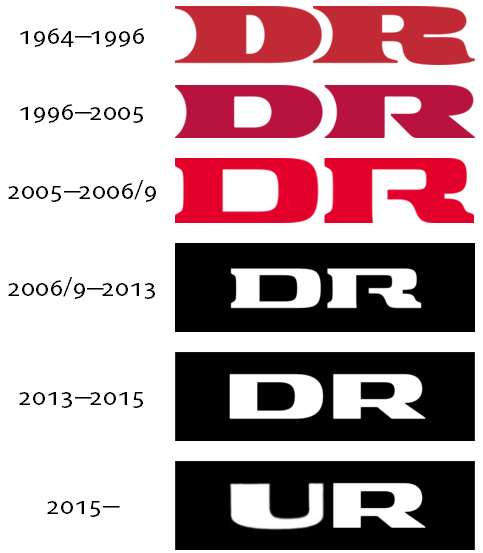 DR's seks forskellige logoer fra 1964 til 2015.