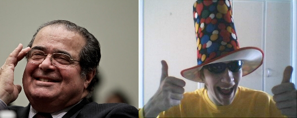 Dommerne Antonin Scalia (venstre) og Ulla Ingerslev (højre). Originalfotos: Stephen Masker og BananWiki